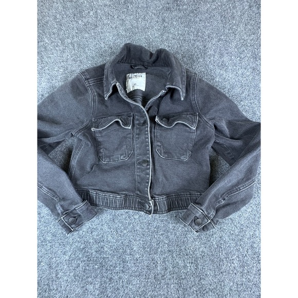 Hollister Jackets & Blazers - Hollister‎ California Cropped Denim Jacket Womens XS Black Cotton Button Front